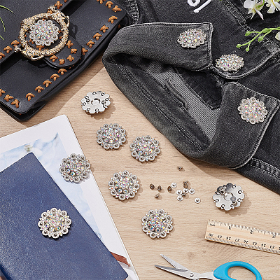20Pcs Flower Zinc Alloy & Rhinestone & Glass Rivets BUTT-NB0001-84C-1