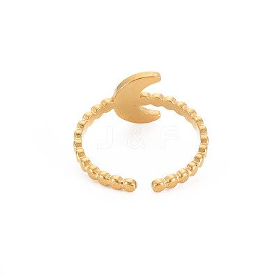 Ion Plating(IP) 304 Stainless Steel Moon Open Cuff Ring for Women X-RJEW-S405-224G-1