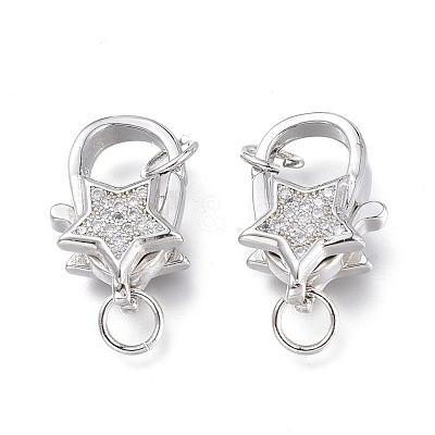 Brass Micro Pave Clear Cubic Zirconia Lobster Claw Clasps ZIRC-Q024-16P-1