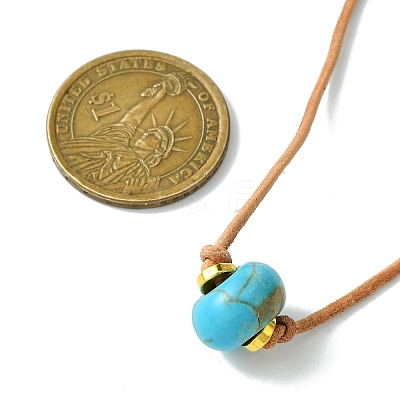 Rondelle Synthetic Turquoise European Bead Cowhide Leather Cord Choker Necklaces NJEW-JN04984-1