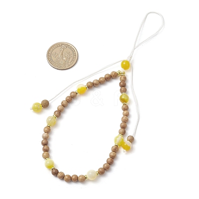 Dyed Natural Banded Agate & Wood Round Beaded Phone Hand Strap Chains HJEW-JM03365-01-1