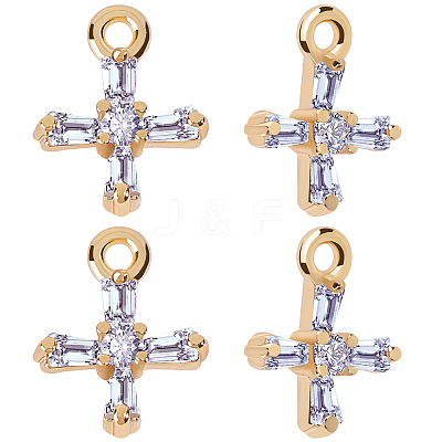 10Pcs Brass Clear Cubic Zirconia Tiny Cross Charms KK-BBC0015-92-1