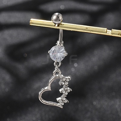 Alloy Crystal Rhinestone Dangle Curved Barbell Belly Rings AJEW-R007-04P-04-1
