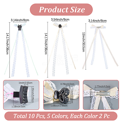 10Pcs 5 Colors Polyester Resin Bowknot Hair Clips PHAR-CN0001-05-1