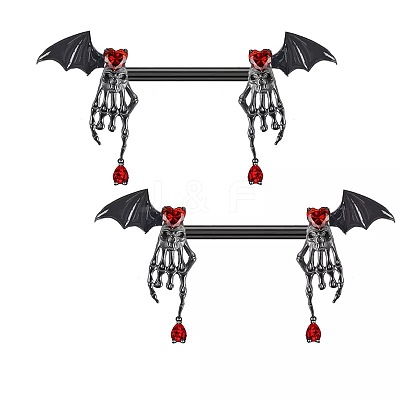 316L Surgical Stainless Steel Ruby Rhineston Nipple Barbells WGA8DED-02-1