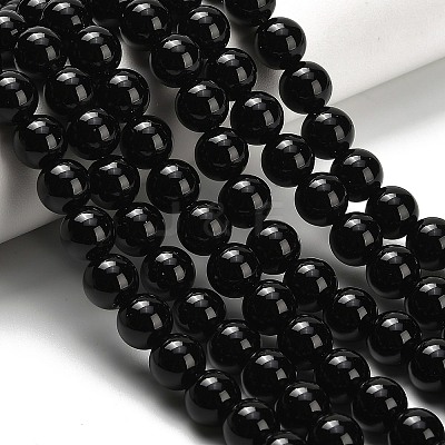 Natural Black Onyx(Dyed & Heated) Beads Strands X-G-H329-C06-6mm-1
