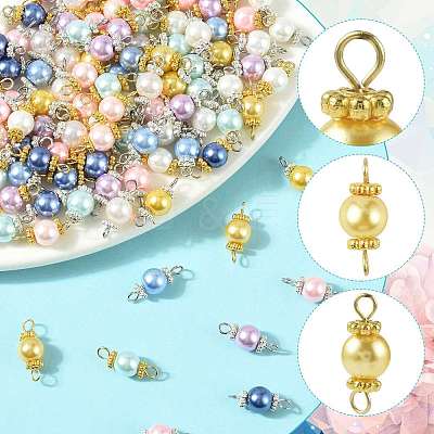 96Pcs 2 Style Glass Pearl Connector Charms PALLOY-FS00064-1