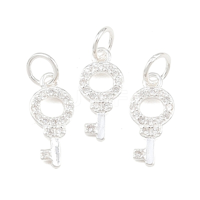 925 Sterling Silver Pave Clear Cubic Zirconia Key Charms STER-A049-07S-1