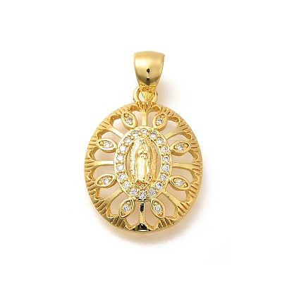 Religion Themed Rack Plating Brass Micro Pave Cubic Zirconia Pendants KK-L226-007G-08-1