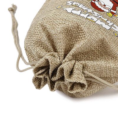Christmas Printed Burlap Packing Pouches Drawstring Bags ABAG-Q053-02B-07-1