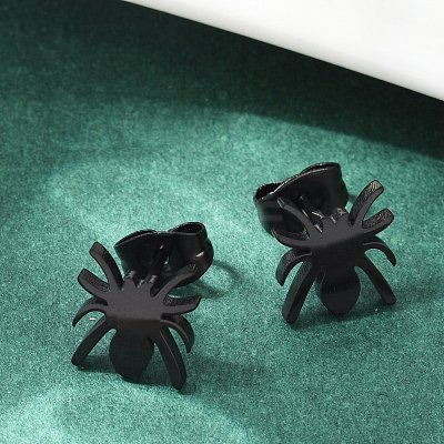 Halloween Spider 304 Stainless Steel Stud Earrings for Women EJEW-B019-01EB-1