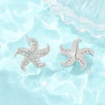 Brass Micro Pave Cubic Zirconia Stud Earrings EJEW-G471-29A-P-1