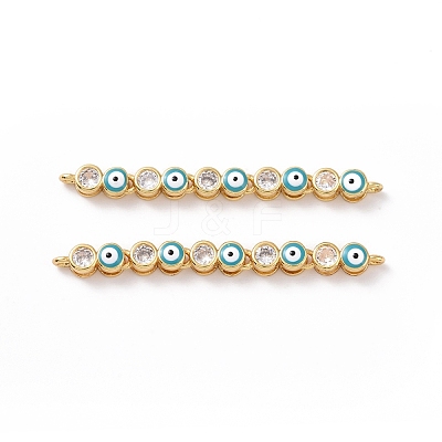 Flat Round with Evil Eye Pattern Brass Micro Pave Clear Cubic Zirconia Enamel Connector Charms KK-G435-44G-03-1