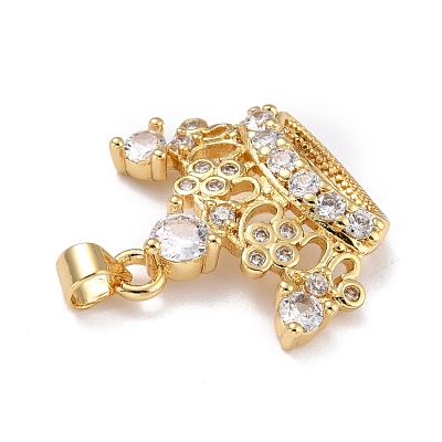 Brass Micro Pave Clear Cubic Zirconia Pendants ZIRC-A021-45G-1