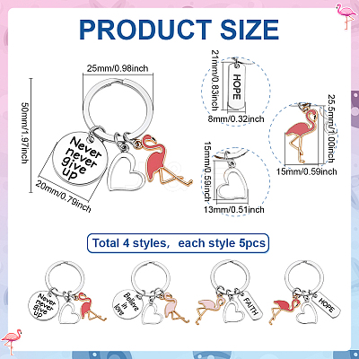 20Pcs 4 Styles Flamingo Shape & Word Alloy Enamel Pendants KEYC-PH01567-1