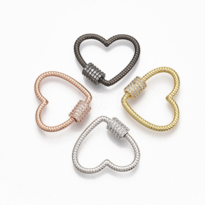 Brass Micro Pave Clear Cubic Zirconia Screw Carabiner Lock Charms ZIRC-T010-11-1