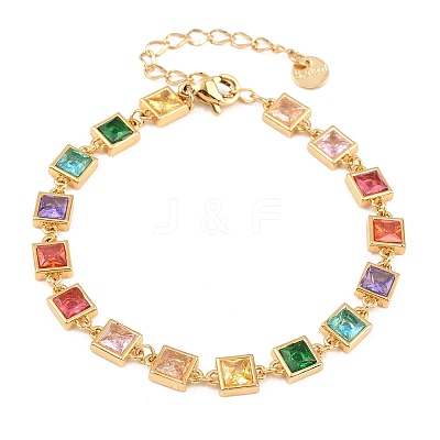 304 Stainless Steel Pave Colorful Cubic Zirconia Tennis Bracelets for Women BJEW-T023-02A-G-1