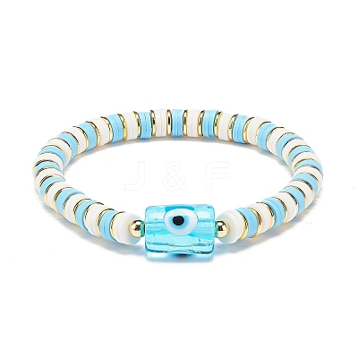 4Pcs 4 Color Handmade Evil Eye Lampwork Column Beaded Stretch Bracelets Set BJEW-JB08904-1