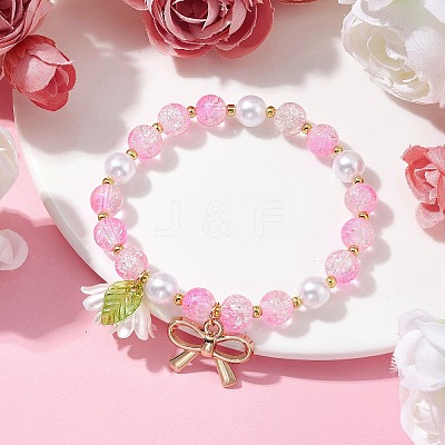 Imitation Pearl Glass & Acrylic Round Beaded Stretch Bracelets BJEW-JB10083-03-1