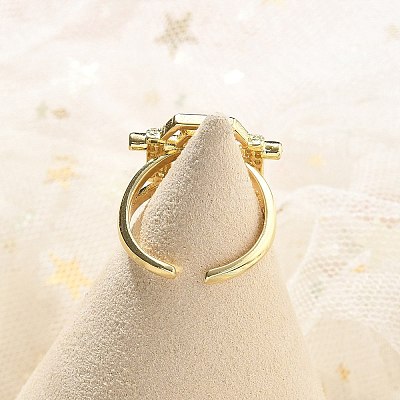 Brass Micro Pave Clear Cubic Zirconia Open Cuff Rings for Women Men KK-B124-12G-1