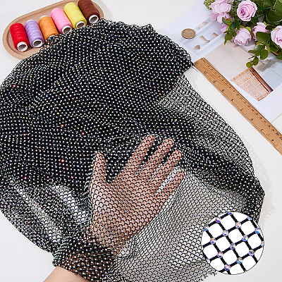 1 Yard Polyester with Resin Rhinestone Mesh Fabric AJEW-FH0009-34A-1
