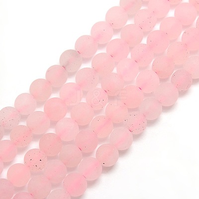 Frosted Natural Rose Quartz Round Bead Strands G-M064-8mm-09-1