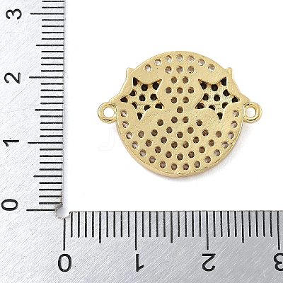 Rack Plating Brass Micro Pave Clear Cubic Zirconia Flat Round Connector Charms KK-A234-040G-02-1