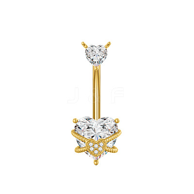 304 Stainless Steel Pave Clear Cubic Zirconia Curved Barbell Belly Rings FS-WG7A03F-02-1