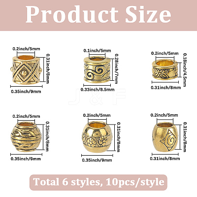 60Pcs 6 Styles Tibetan Style Alloy European Beads FIND-SC0019-84-1