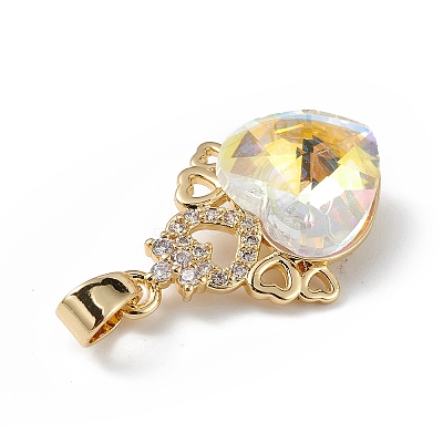 Real 18K Gold Plated Rack Plating Brass Micro Pave Clear Cubic Zirconia Pendants KK-C015-30G-08-1