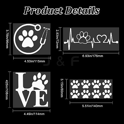 8 Sheets 4 Style Waterproof Heart & Bear Paw Pattern PET Car Decals Stickers STIC-GF0001-03B-1