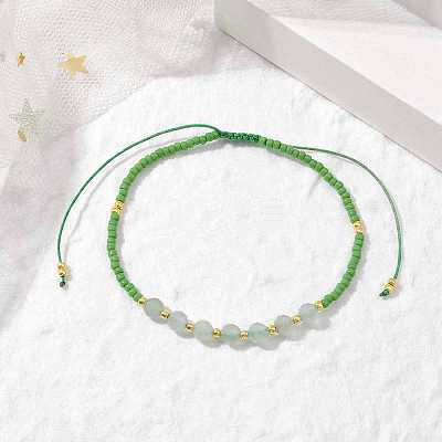 Adjustable Natural Green Aventurine & Seed Braided Bead Bracelets BJEW-JB10181-03-1