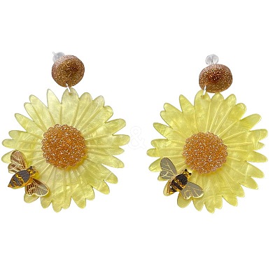 Flower with Bees Acrylic Dangle Stud Earrings FS-WG9FE34-02-1