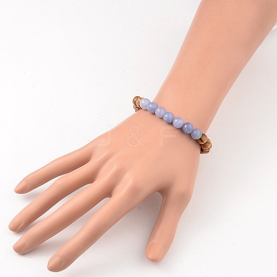 Round Wood Beaded Stretch Bracelets BJEW-JB02135-1