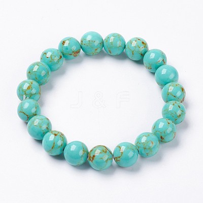 Synthetic Turquoise Beaded Stretch Bracelet BJEW-P208-04-12mm-1