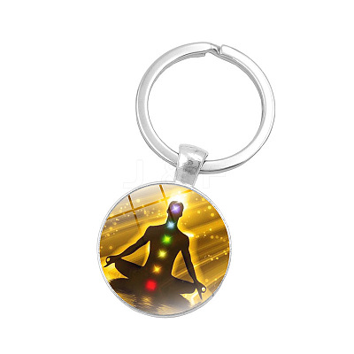 Seven Chakras Yoga Theme Glass Half Round/Dome Pendant Keychain WG14972-04-1
