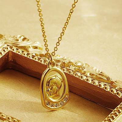 Elegant Vintage 304 Stainless Steel Portrait Pendant Necklace for Women. XP9608-1-1