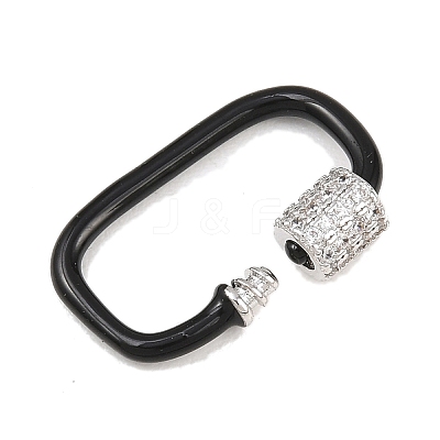 Oval Brass Micro Pave Clear Cubic Zirconia Screw Carabiner Clasps KK-B167-01B-P-1