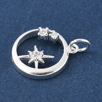 925 Sterling Silver Pave Clear Cubic Zirconia Ring with Star Pendants STER-R013-10S-1