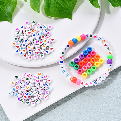 1 Bag 1200Pcs Opaque Acrylic Flat Round with Letter & Heart Beads DIY-YW0002-32-1