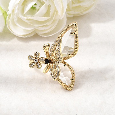 Brass Micro Pave Cubic Zirconia Cuff Rings for Women RJEW-K312-02G-1