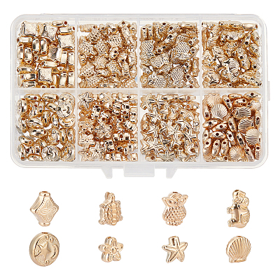 300Pcs 8 Style Plating ABS Plastic Beads KY-PH0001-63-1