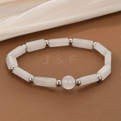 Natural White Jade Beaded Stretch Bracelets for Men Women WG69117-03-1