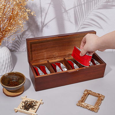 4 Grids Wooden drawer-Style Storage Boxes for Tea Bag CON-WH0088-48A-1
