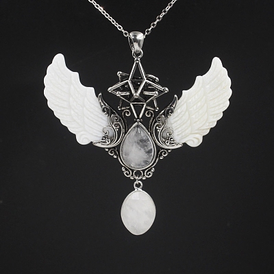 Natural Quartz Crystal Angel Wing Big Pendants PW-WG35423-06-1