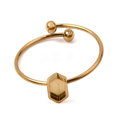 Hexagon 304 Stainless Steel Open Cuff Bangle Makings with Bezel Tray SA-CBABF3F-03G-04-1