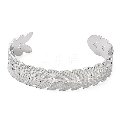Non-Tarnish 304 Stainless Steel Leafy Branch Cuff Bangle for Women BJEW-D061-06P-1