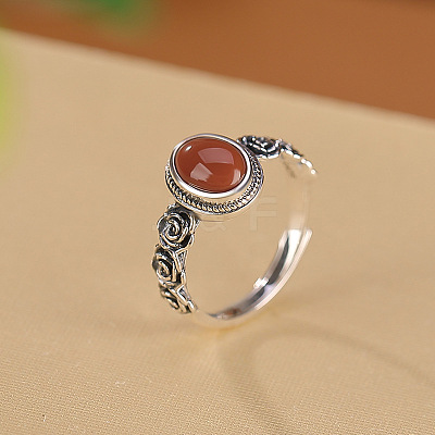 Oval Natural Red Agate Finger Rings WG8AEAC-02-1