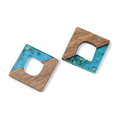 Transparent Resin & Walnut Wood Pendants RESI-S389-024A-B03-1