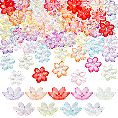 135Pcs 9 Colors Transparent Acrylic Bead Caps OACR-ME0001-28-1